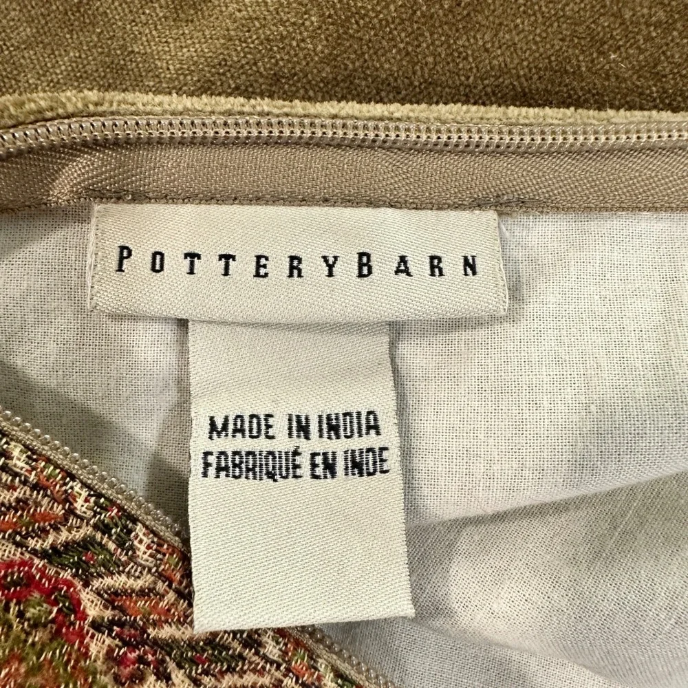 Pottery Barn Paisley Tapestry Pillow Cover 18x18 Wool Blend Olive Green Velvet